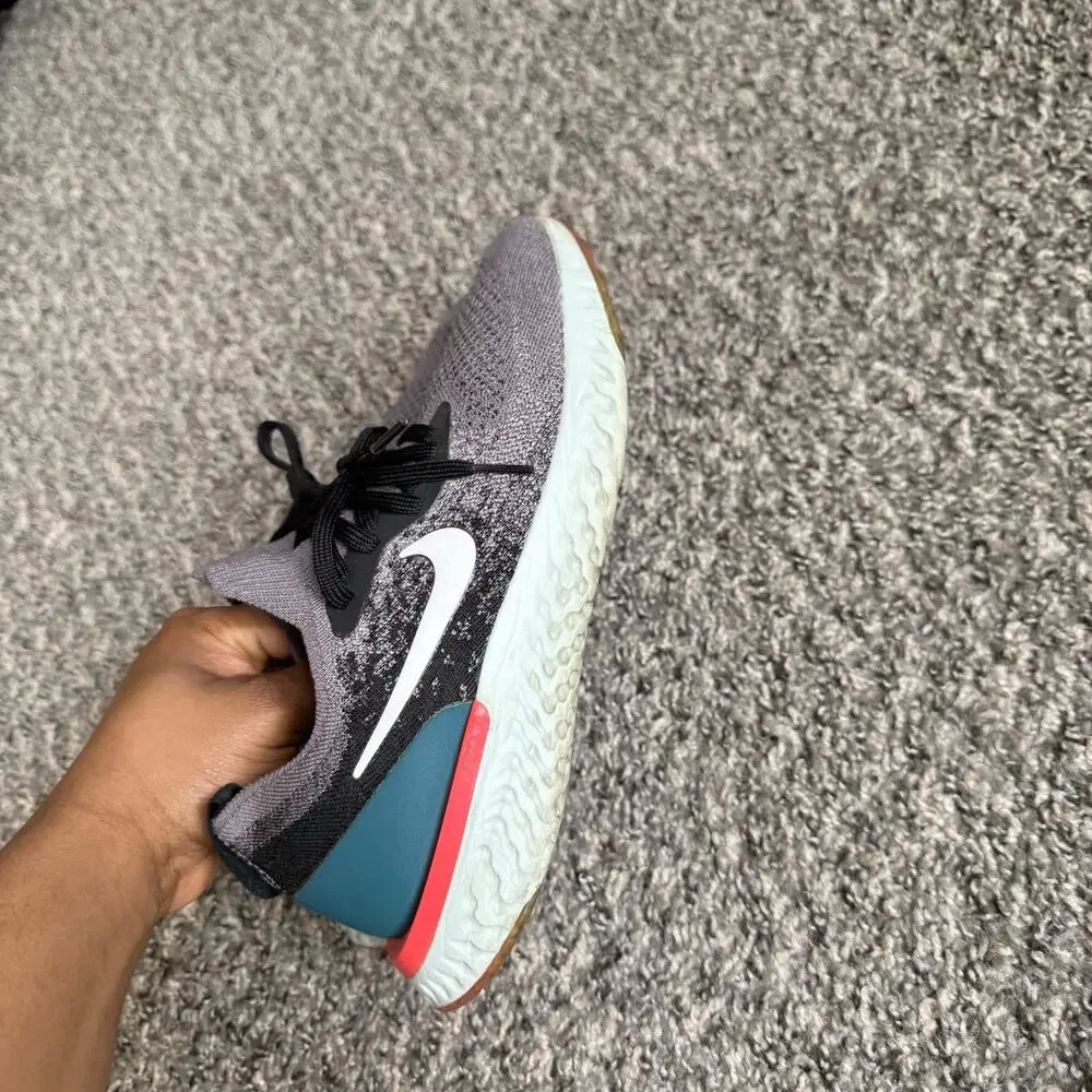 Nike Epic React Flyknit Shoes Youth 7 Gunsmoke Teal Running Sneakers - Picture 5 of 8